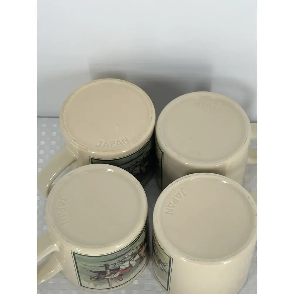 Ralph Lauren Vintage Polo Match Coffee Mugs Japan Equestrian Horse 4pc